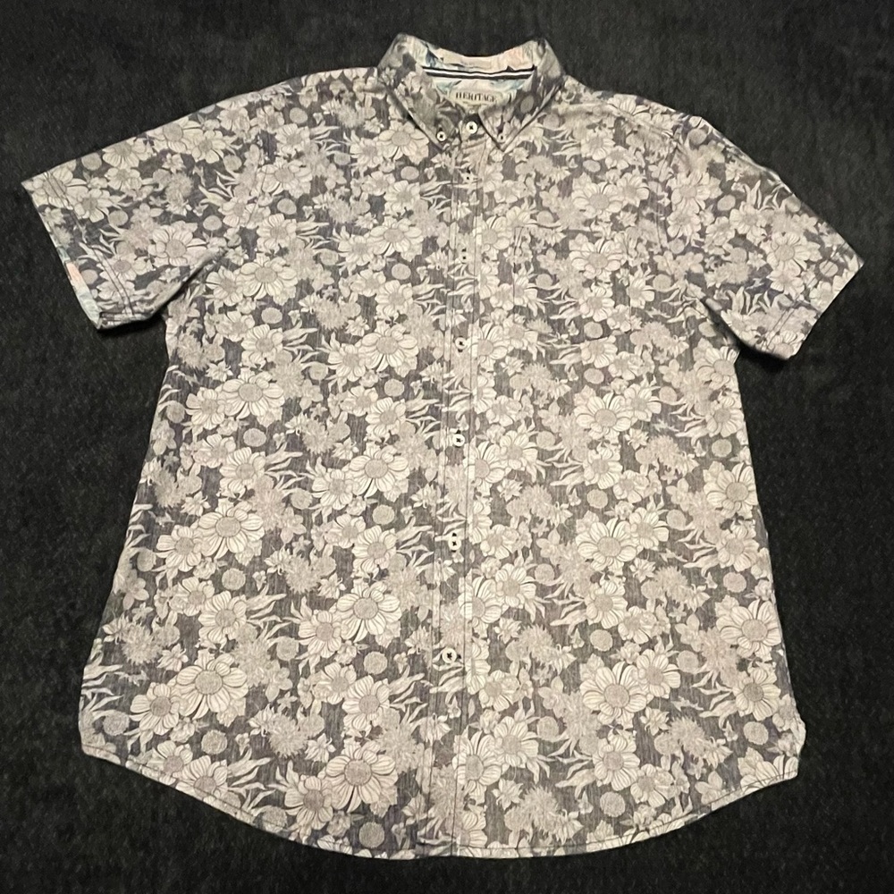 Heritage Gray Casual Button Down Shirt with Modern Print